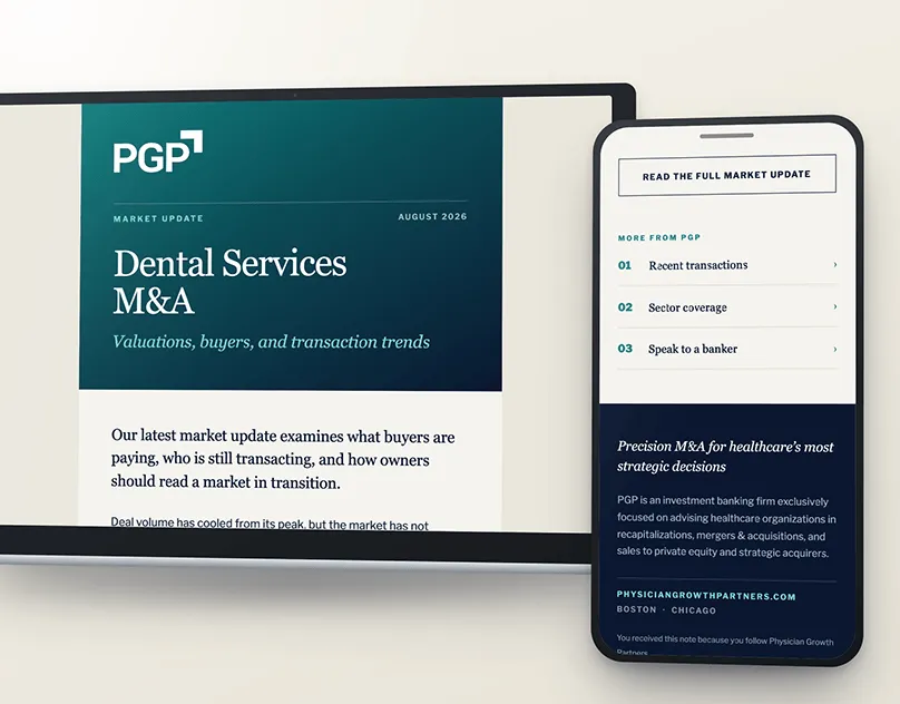 PGP Dental Services M&A email on desktop and mobile